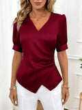 Satin Surplice Short Sleeve Blouse