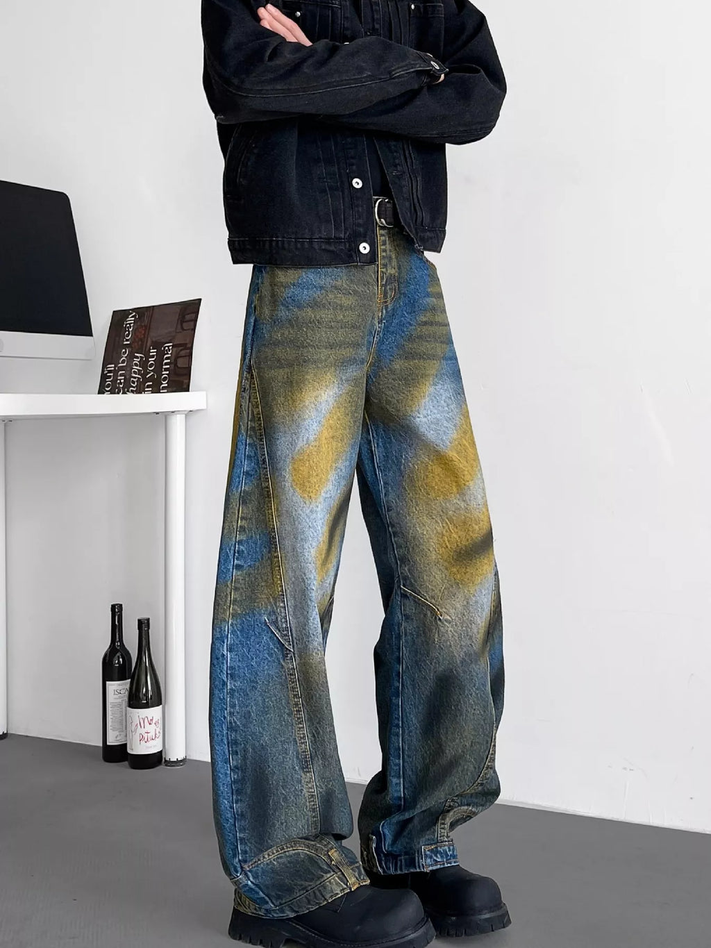 Men's Full Size Wash Wide Leg Jeans Plus Size