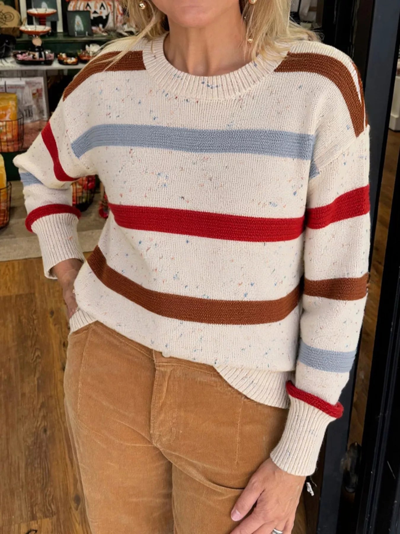 Striped Crew Neck Long Sleeve Sweater