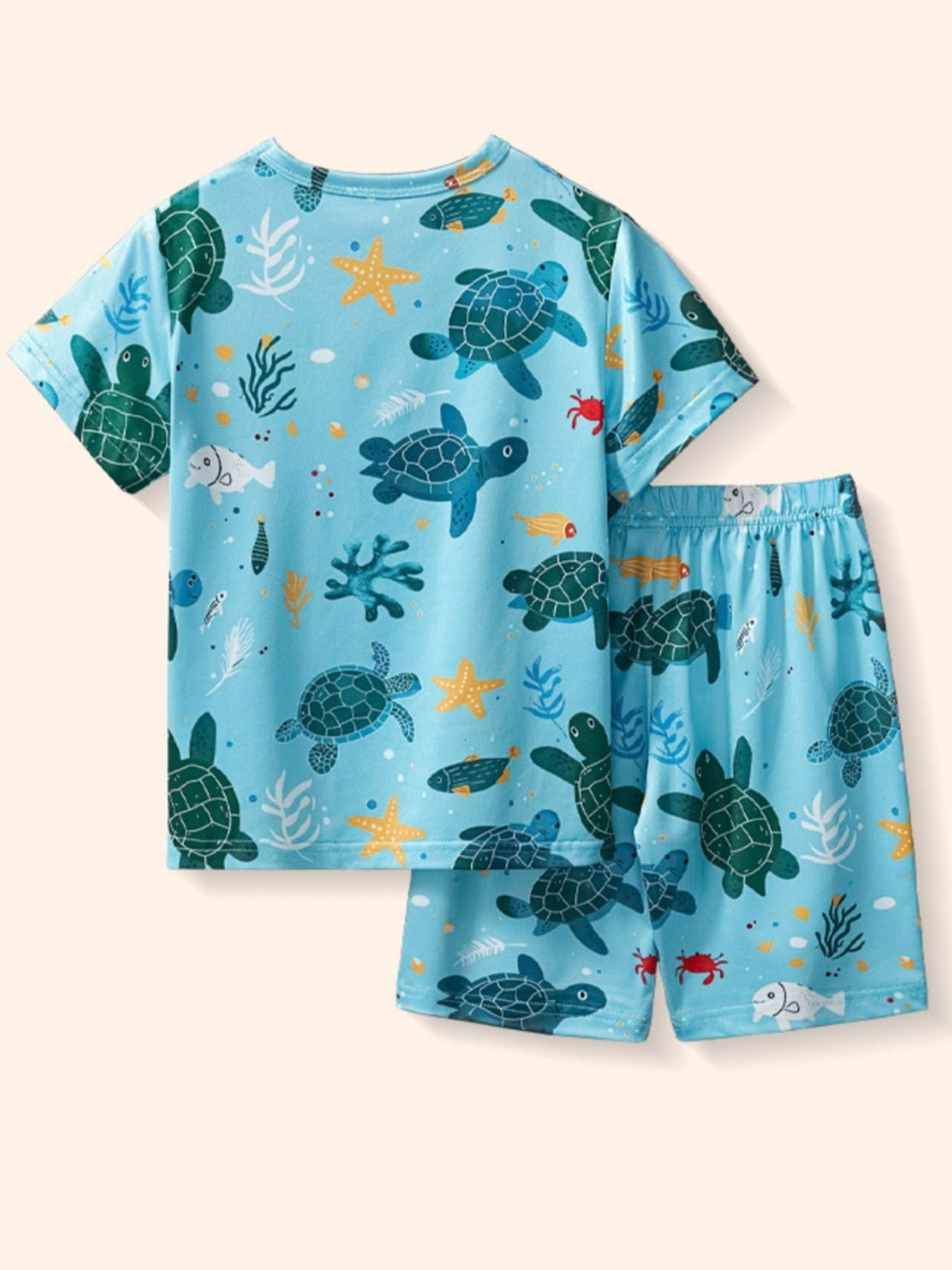 Children's Turtle Print Round Neck Tee and Shorts Set