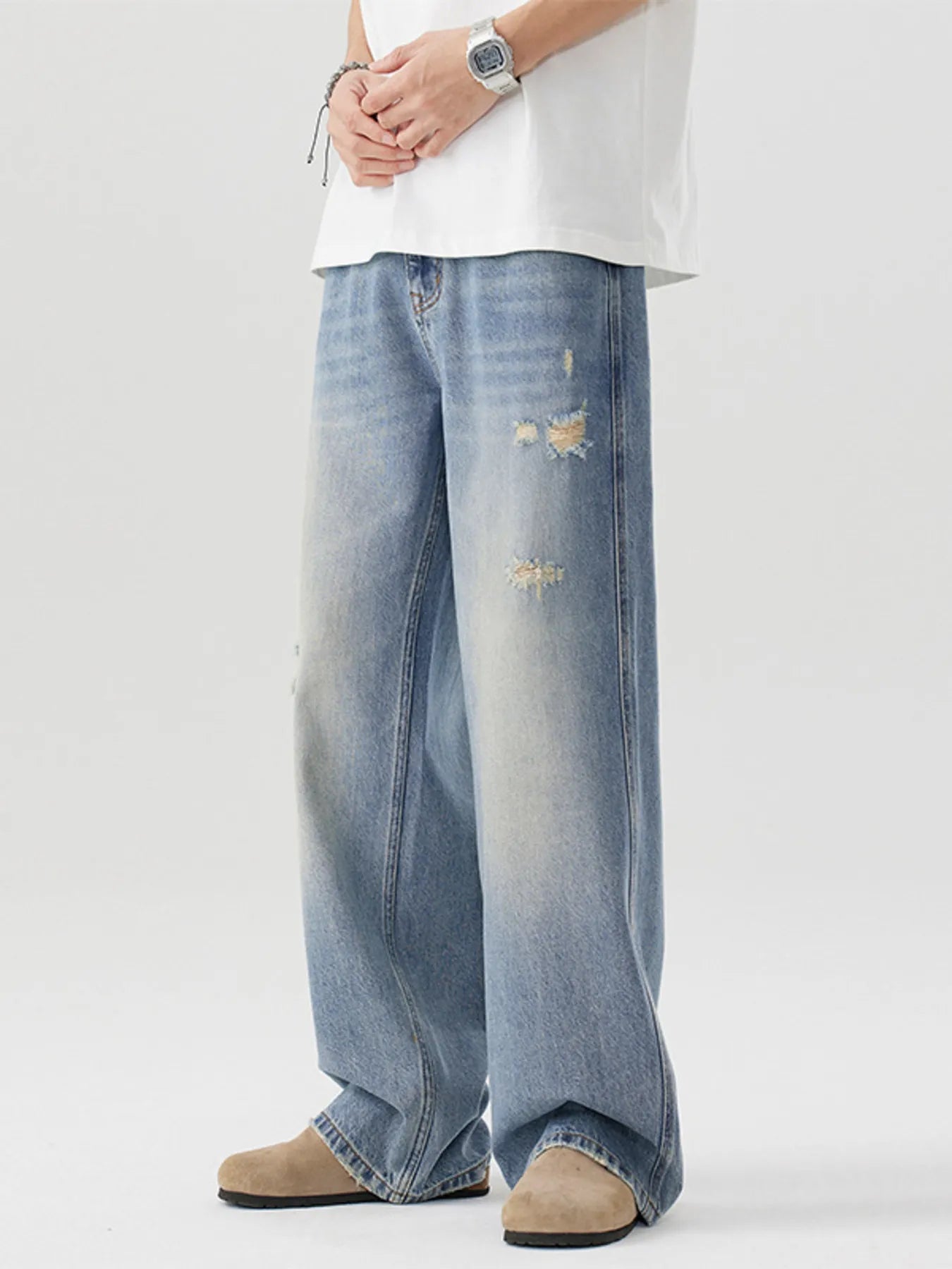 Men's Distressed Wide Leg Jeans