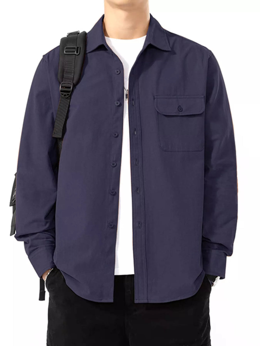 Men's Plus Size Casual Solid Color Long Sleeve Shirt