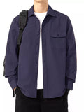 Men's Plus Size Casual Solid Color Long Sleeve Shirt