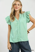 Umgee Ruffled Striped Cap Sleeve Top