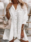 Eyelet Embroidered Button-Down Oversize Shirt