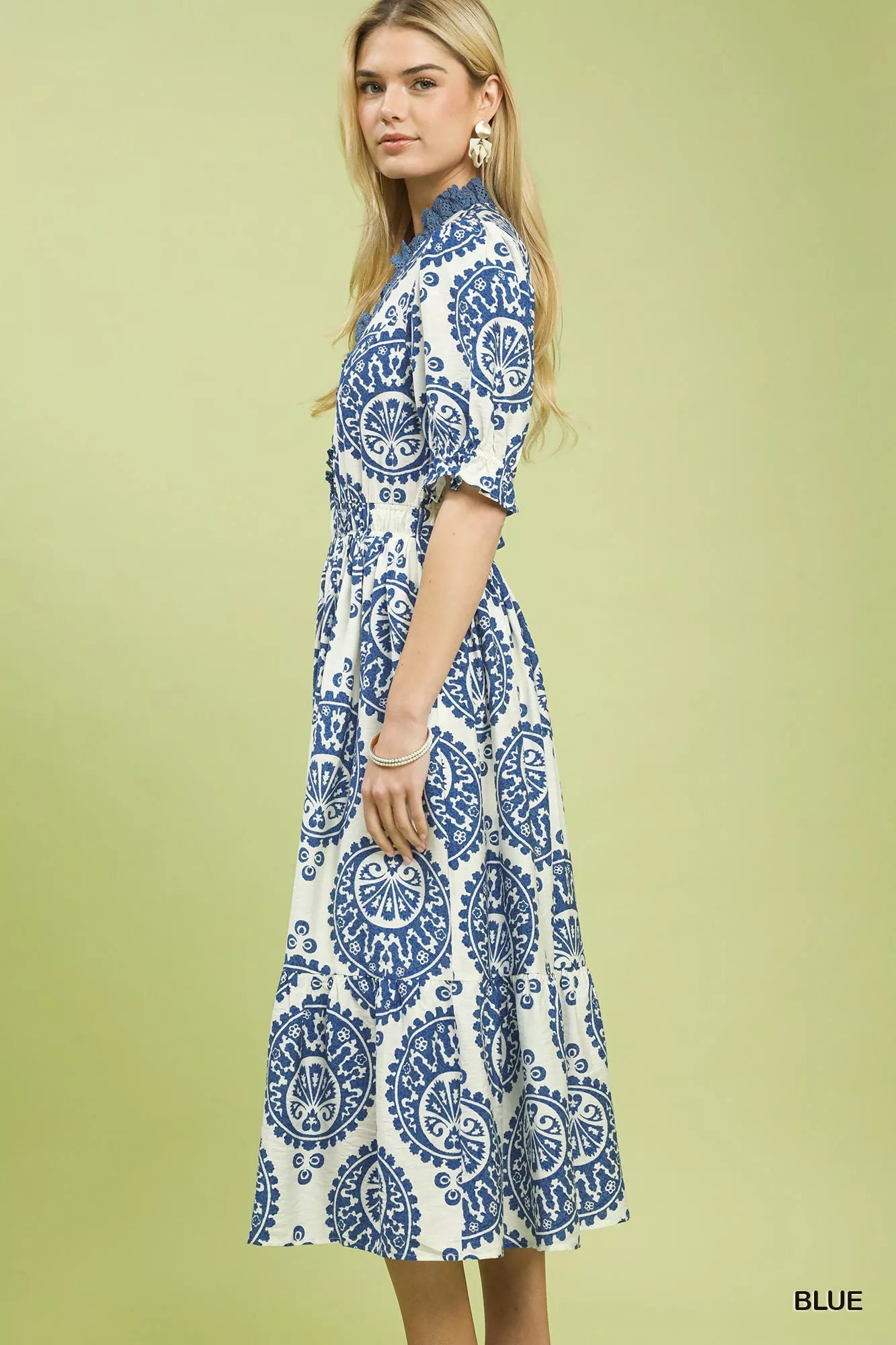 Umgee Paisley Smocked Waist Midi Dress