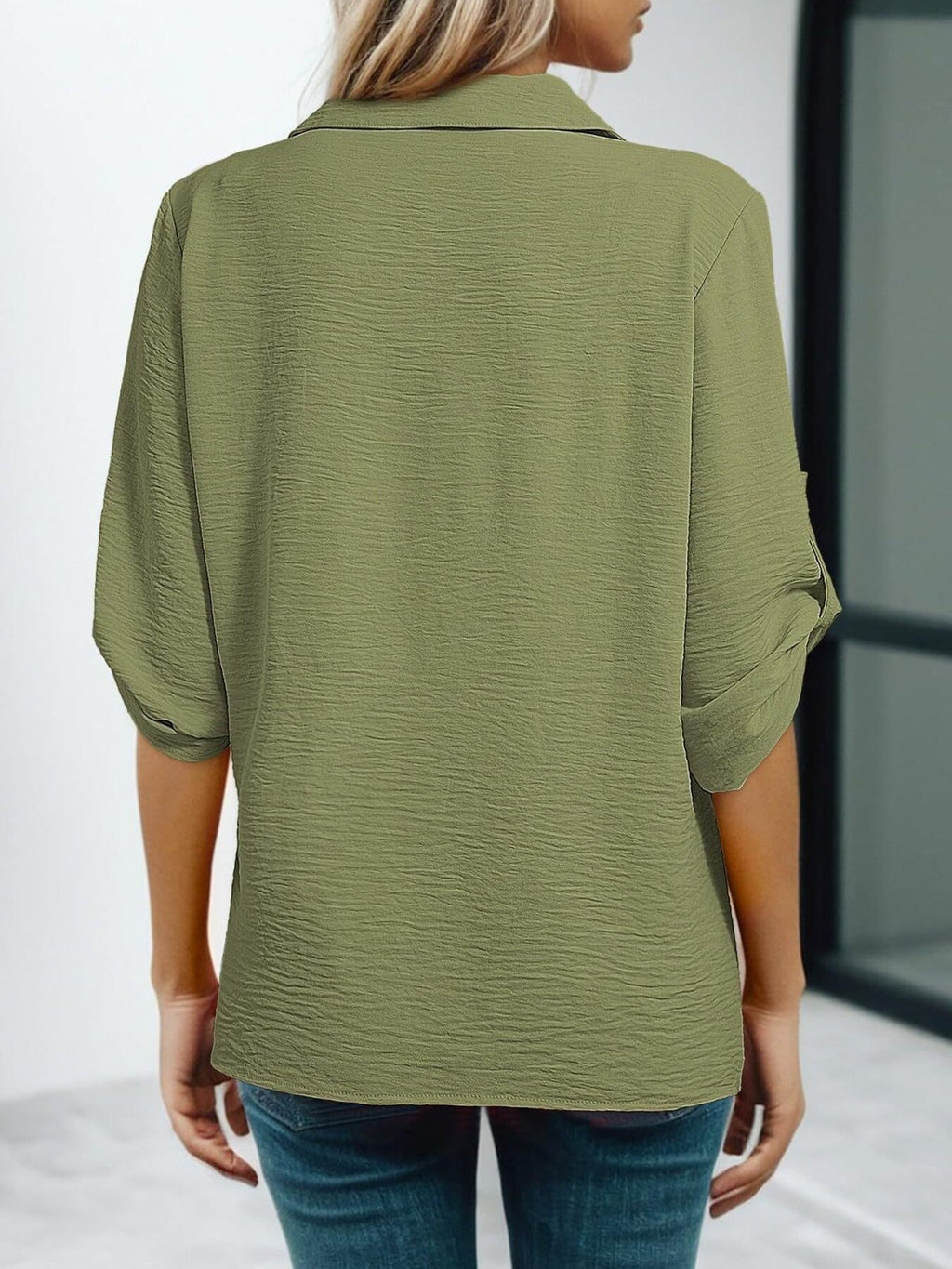 Johnny Collar Texture Blouse