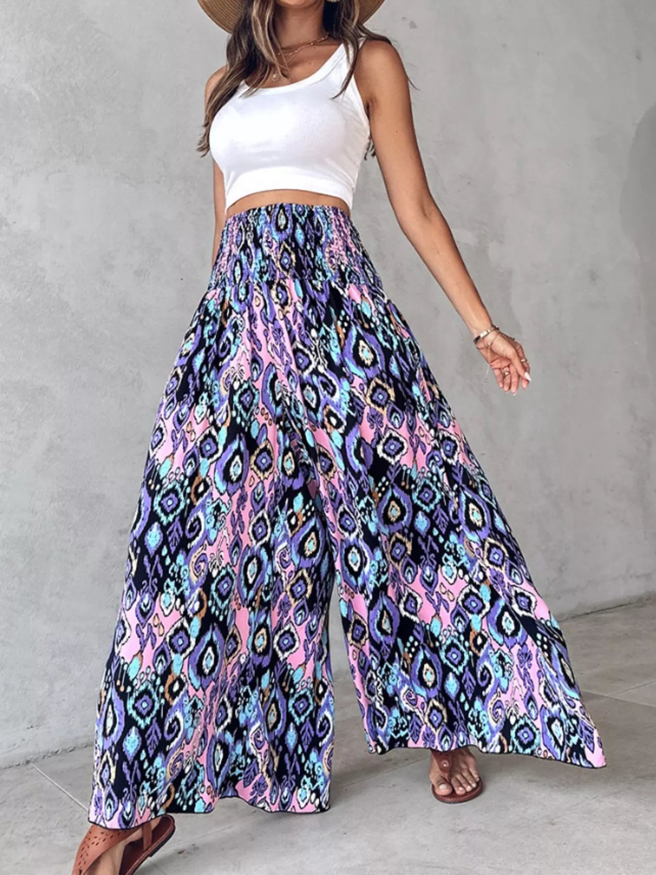 Printed Wide-Leg Pants