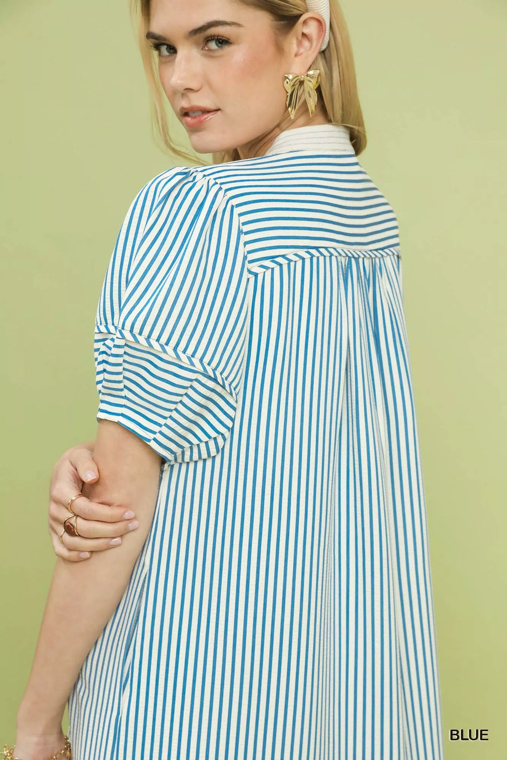 Umgee Pinstripe Shift Dress with Contrast Trim