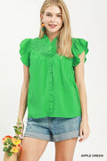Smocked Yoke Ruffle Sleeve Blouse