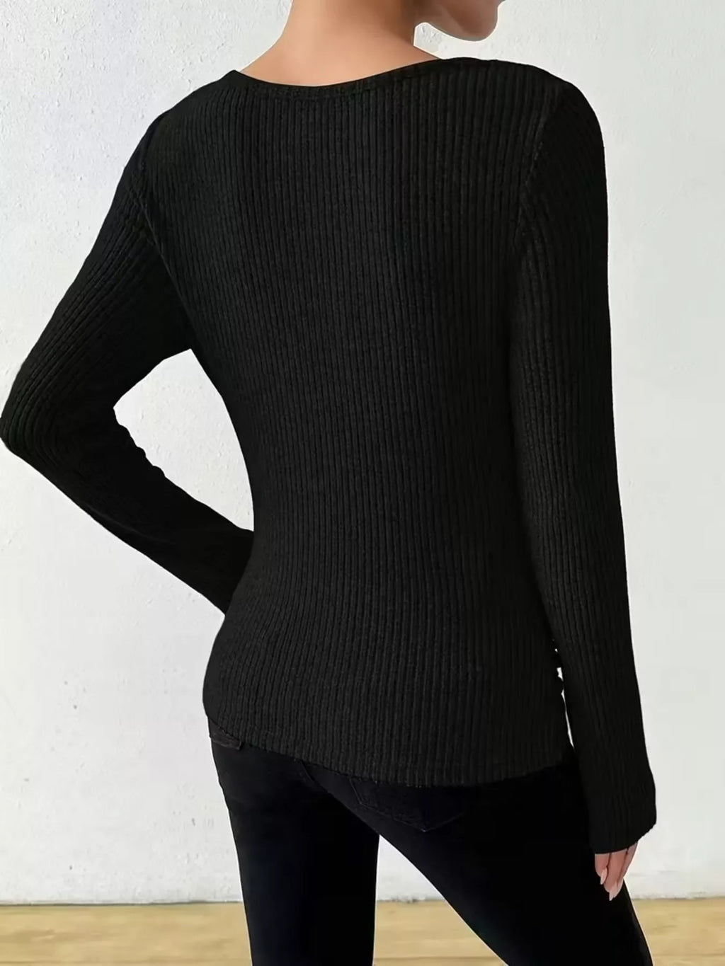 Cowl Neck Ribbed Long Sleeve Sweater