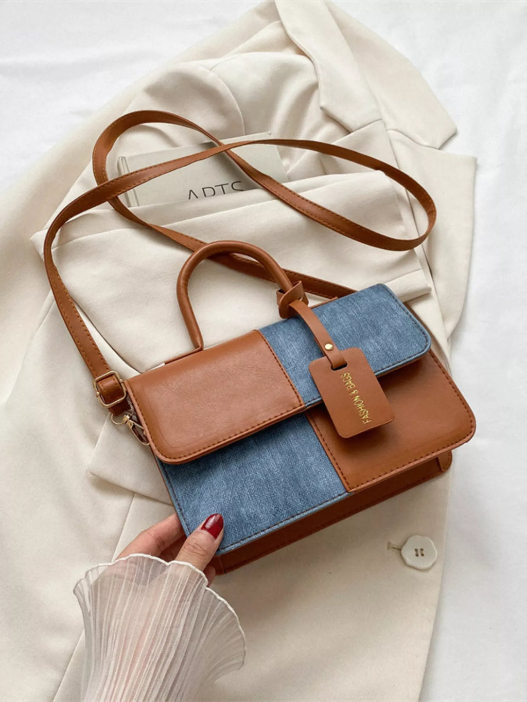 Two-Tone PU Leather Crossbody Bag