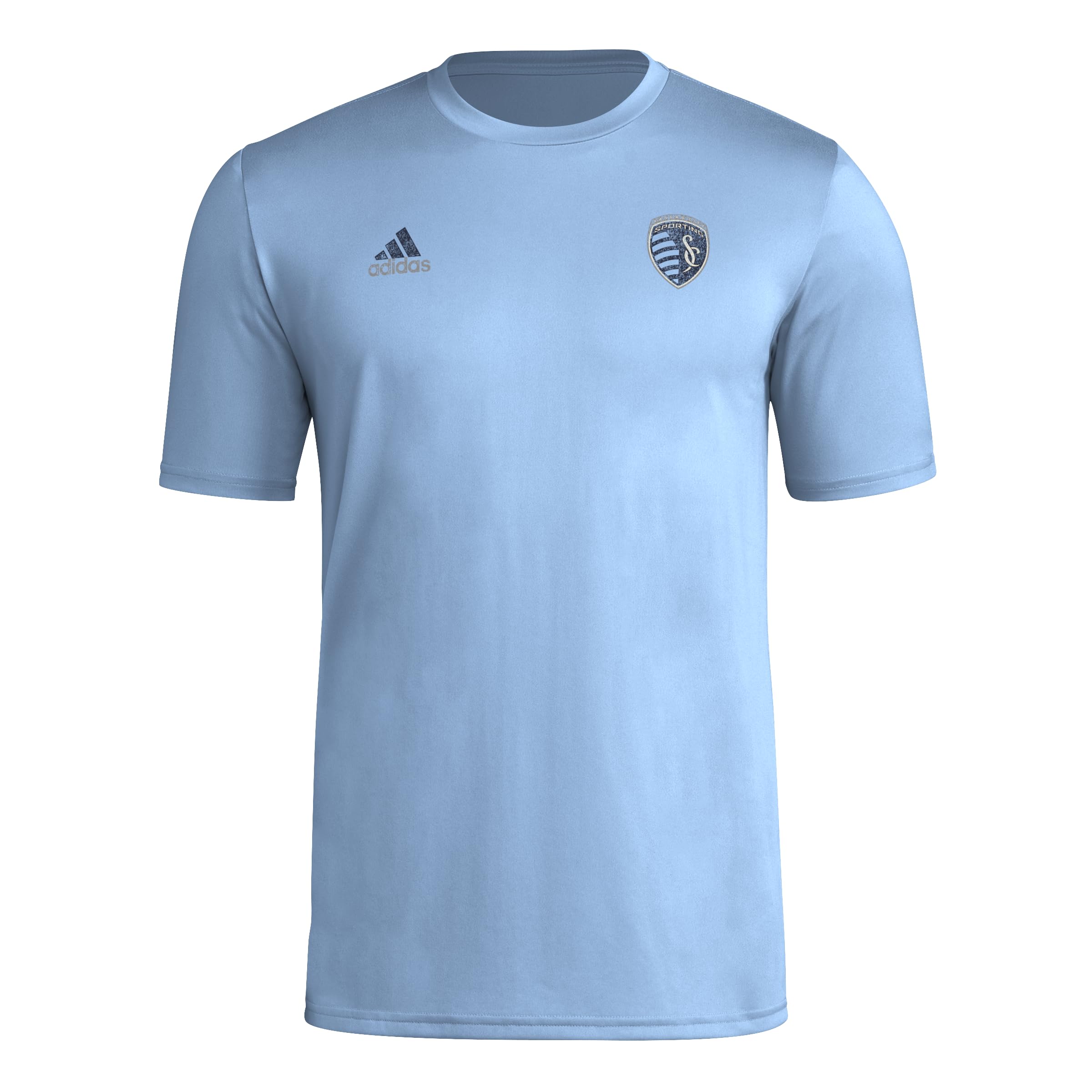 adidas Mens Size Short Sleeve Pre-Game T-Shirt Smoke Blue/Sporting Kansas City Large Tall
