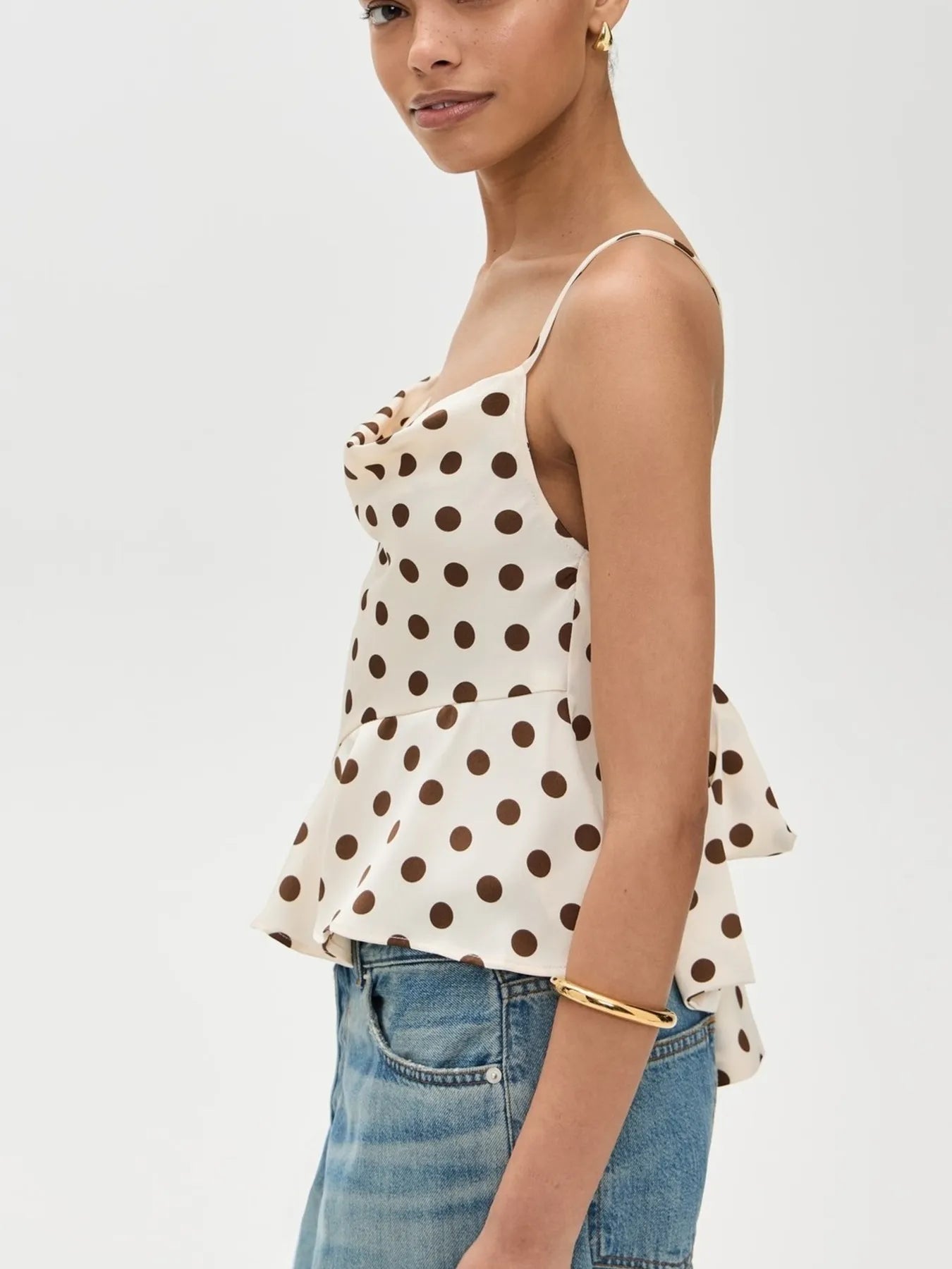 Polka Dot Cowl Neck Cami with Back Tie