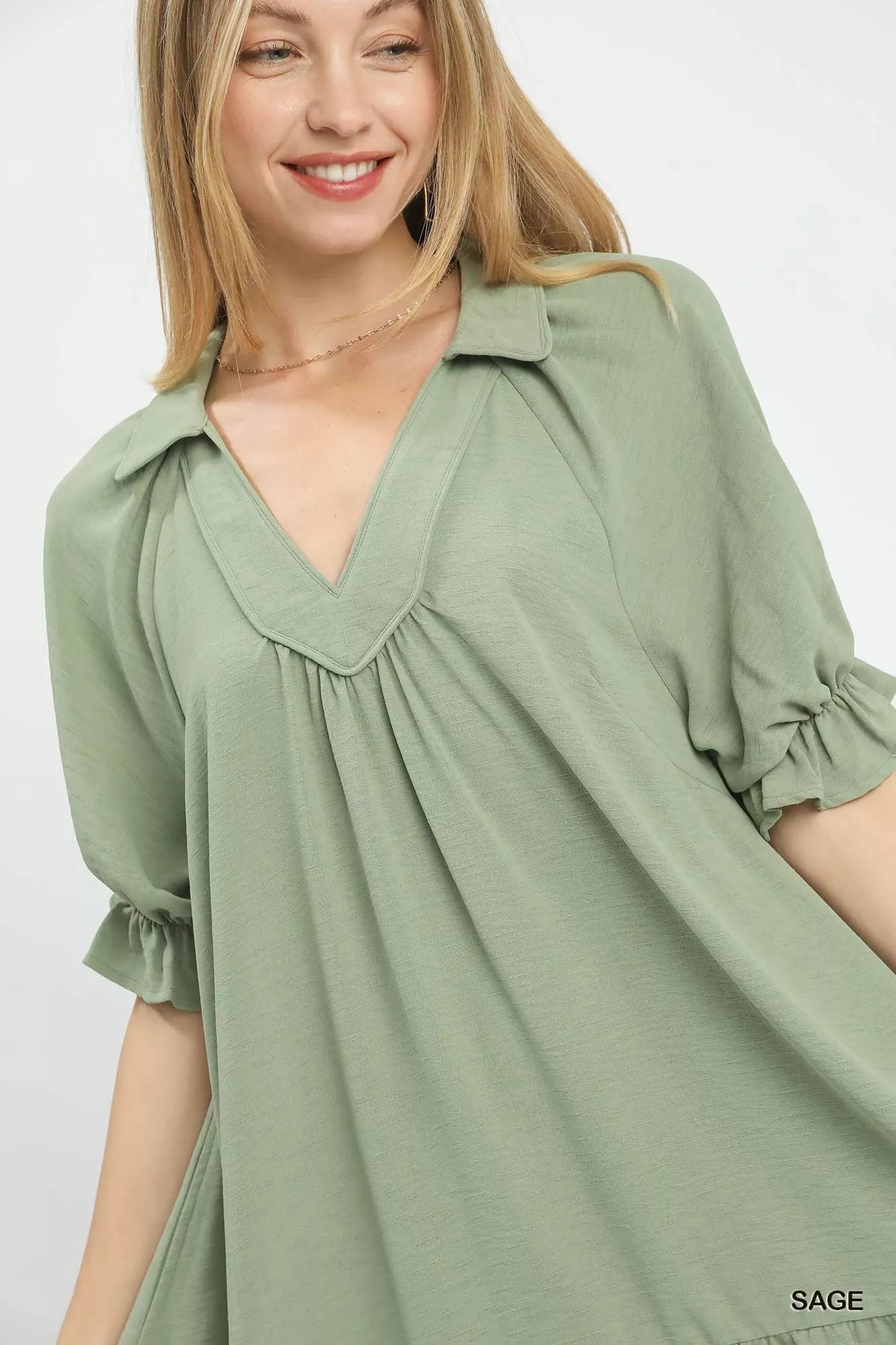 Umgee Tiered Puff Sleeve Babydoll Dress