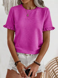 Textured Ruffle Sleeve Round Neck T-Shirt