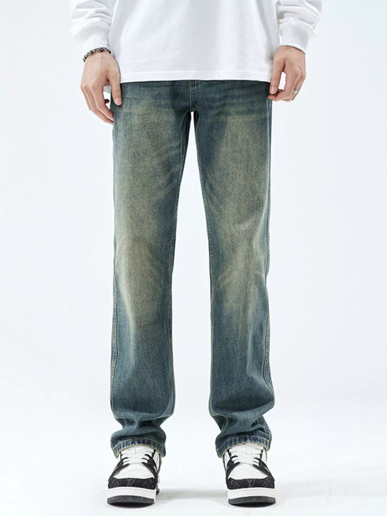 Men's Washed Straight Leg Jeans