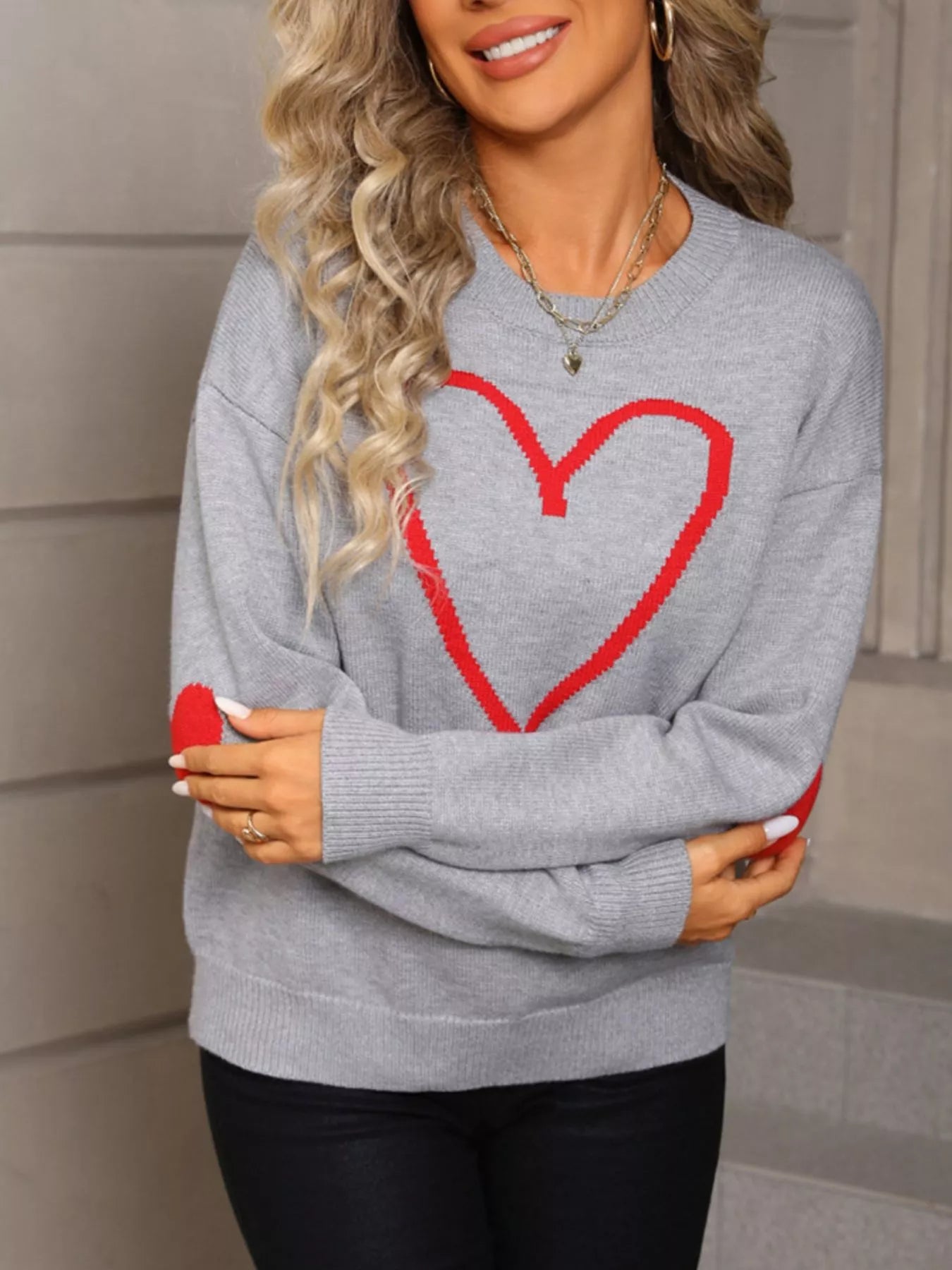 Valentine's Day Heart Graphic Dropped Shoulder Sweater
