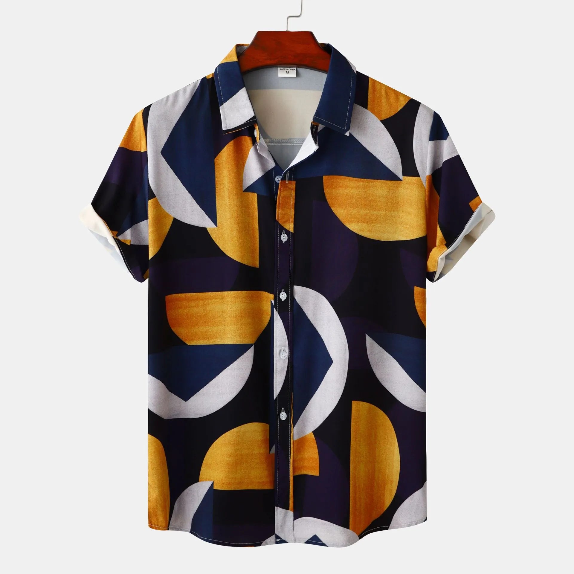 Men's Plus Size Geometric Print Short Sleeve Button-Up Casual Shirt