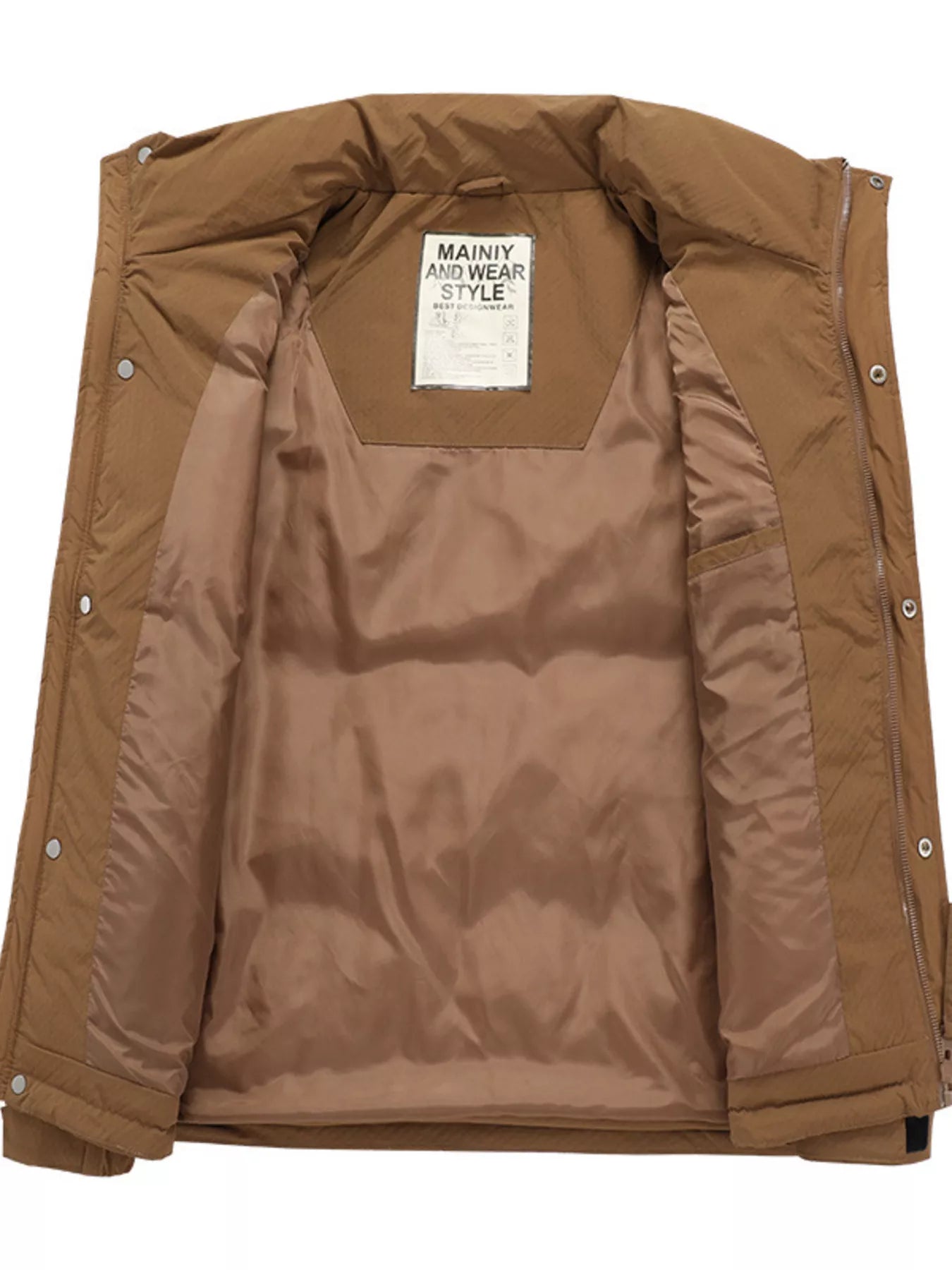 Men's Plus Size Stand Collar Puffer Jacket with Side Zipper Pockets