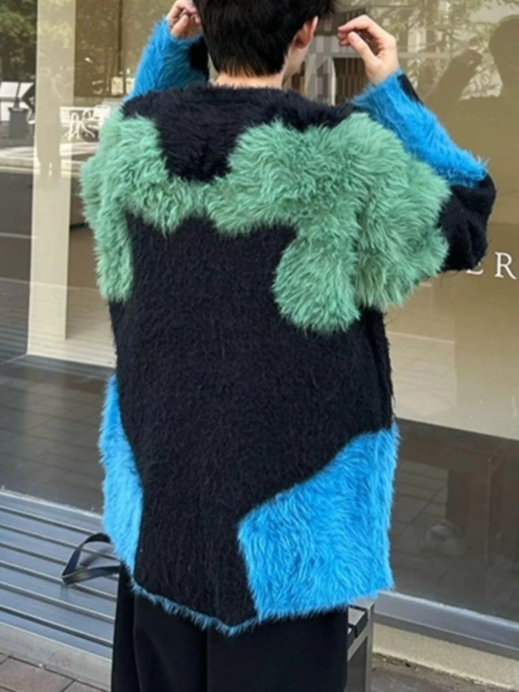 Men's Color Block Fuzzy Knit Sweater