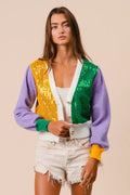 BiBi Mardi Gras Color Block Sequin Sweater Cardigan