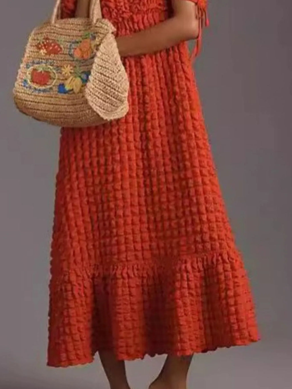 Textured Sweetheart Neck Short Sleeve Dress