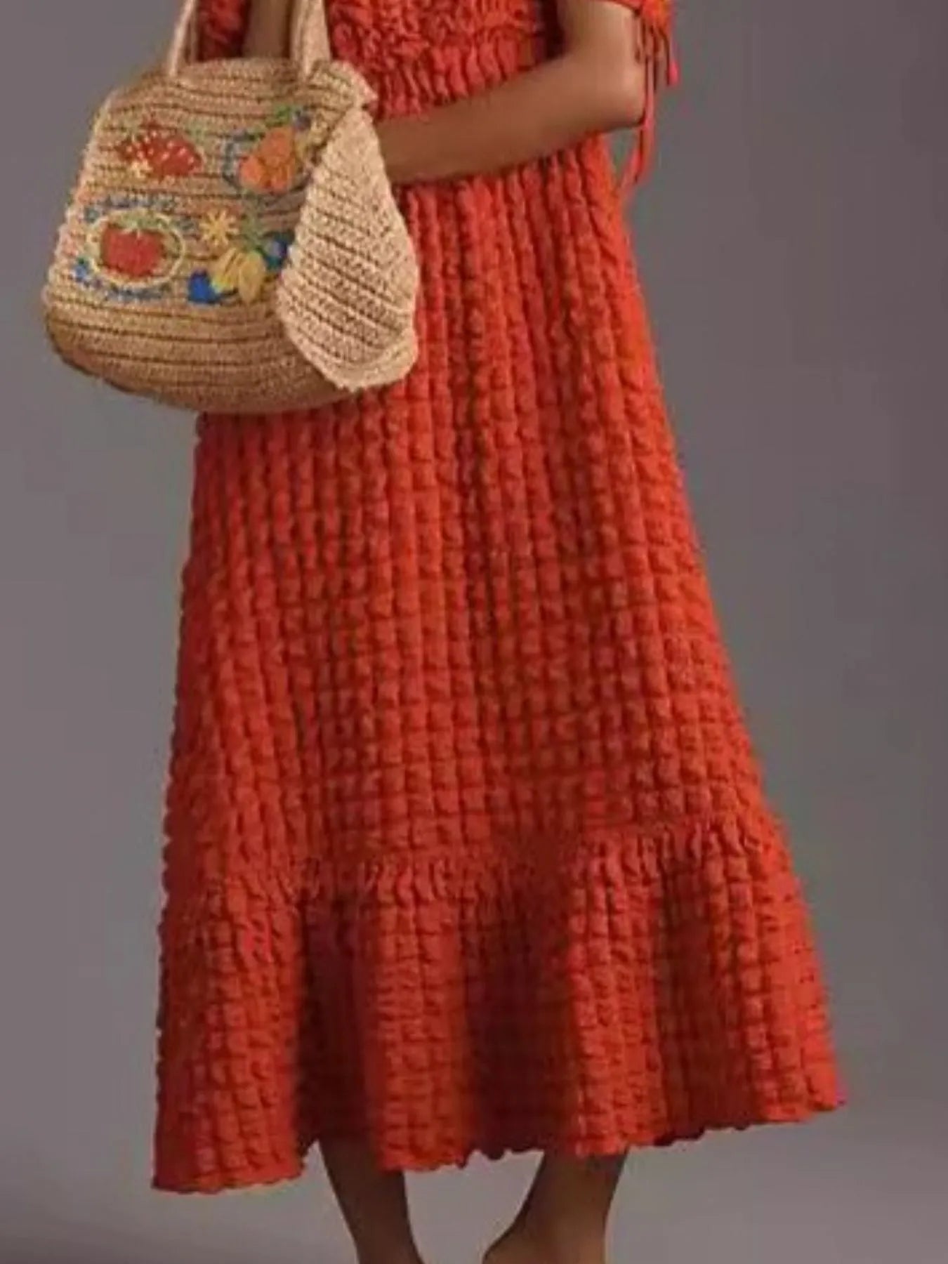 Textured Sweetheart Neck Short Sleeve Dress