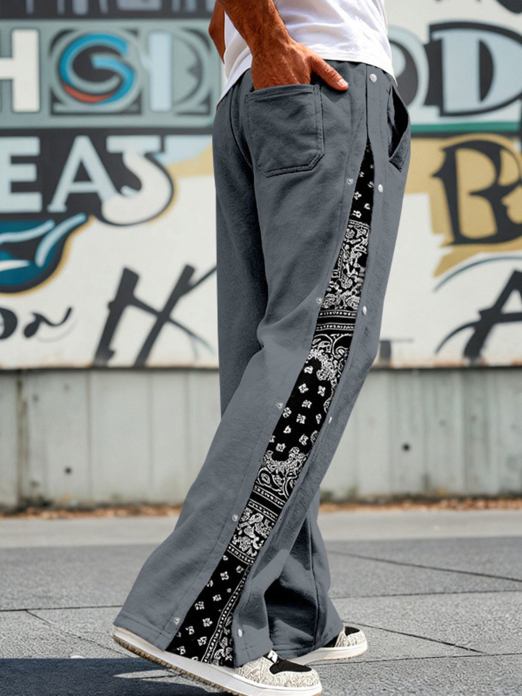 Men's Full Size Side Snap Wide Leg Pants Plus Size