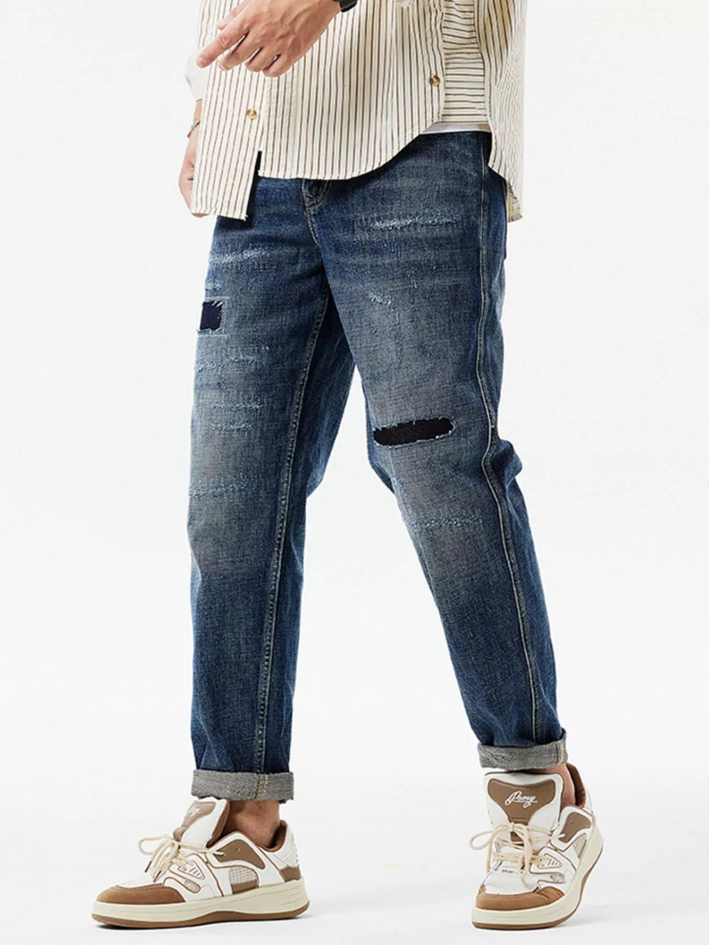 Men's Distressed Patchwork Jeans