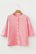 Blossom 3/4 Sleeve Boxy Knit Button Down Sweater Cardigan