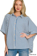 Zenana Oversized Stripe Button Down Shirt