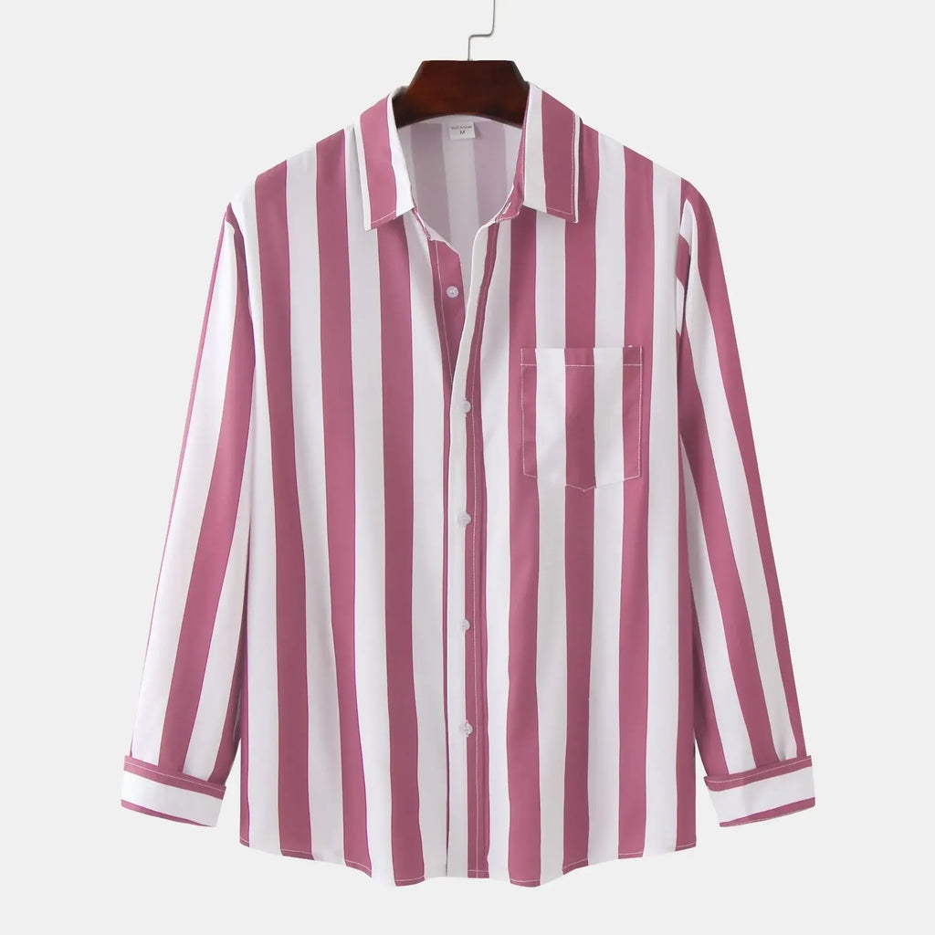 Men's Striped Button-Down Long Sleeve Shirt