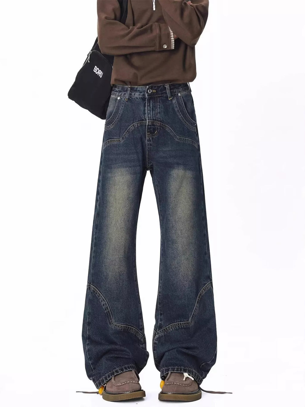 Men's Full Size Vintage Wash Wide Leg Jeans Plus Size