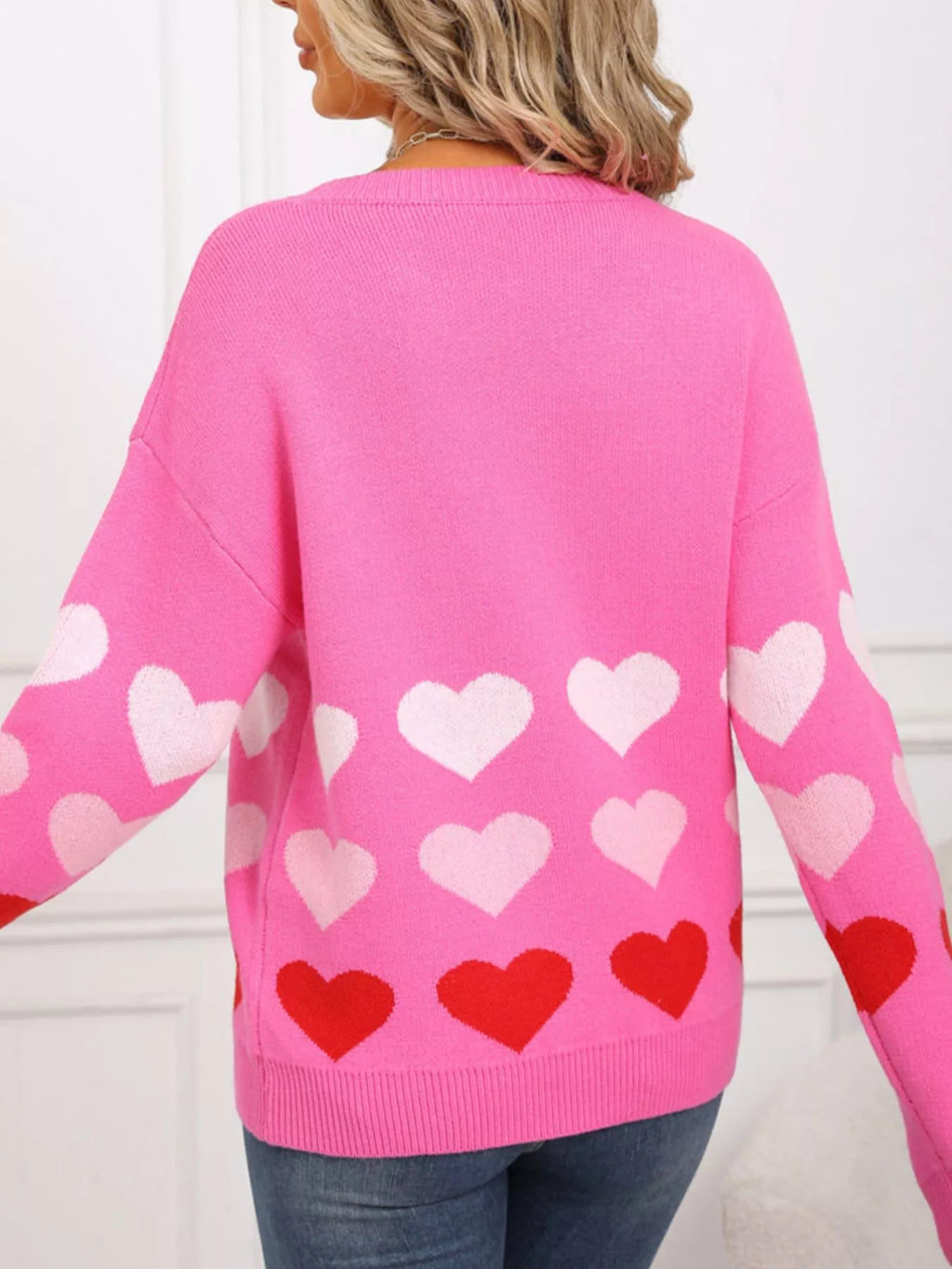 Valentine's Day Heart Pattern Crew Neck Sweater