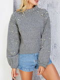 Pearl-Embellished Mock Neck Sweater