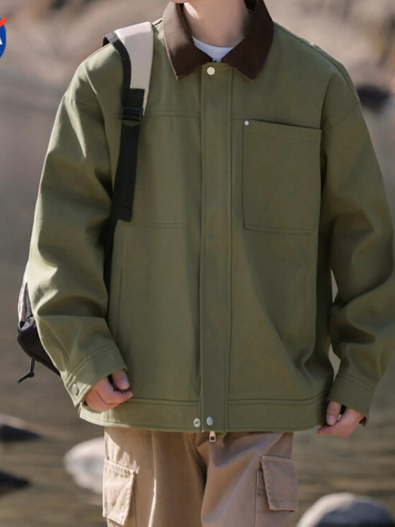 Men's Plus Size Contrast Collar Casual Jacket