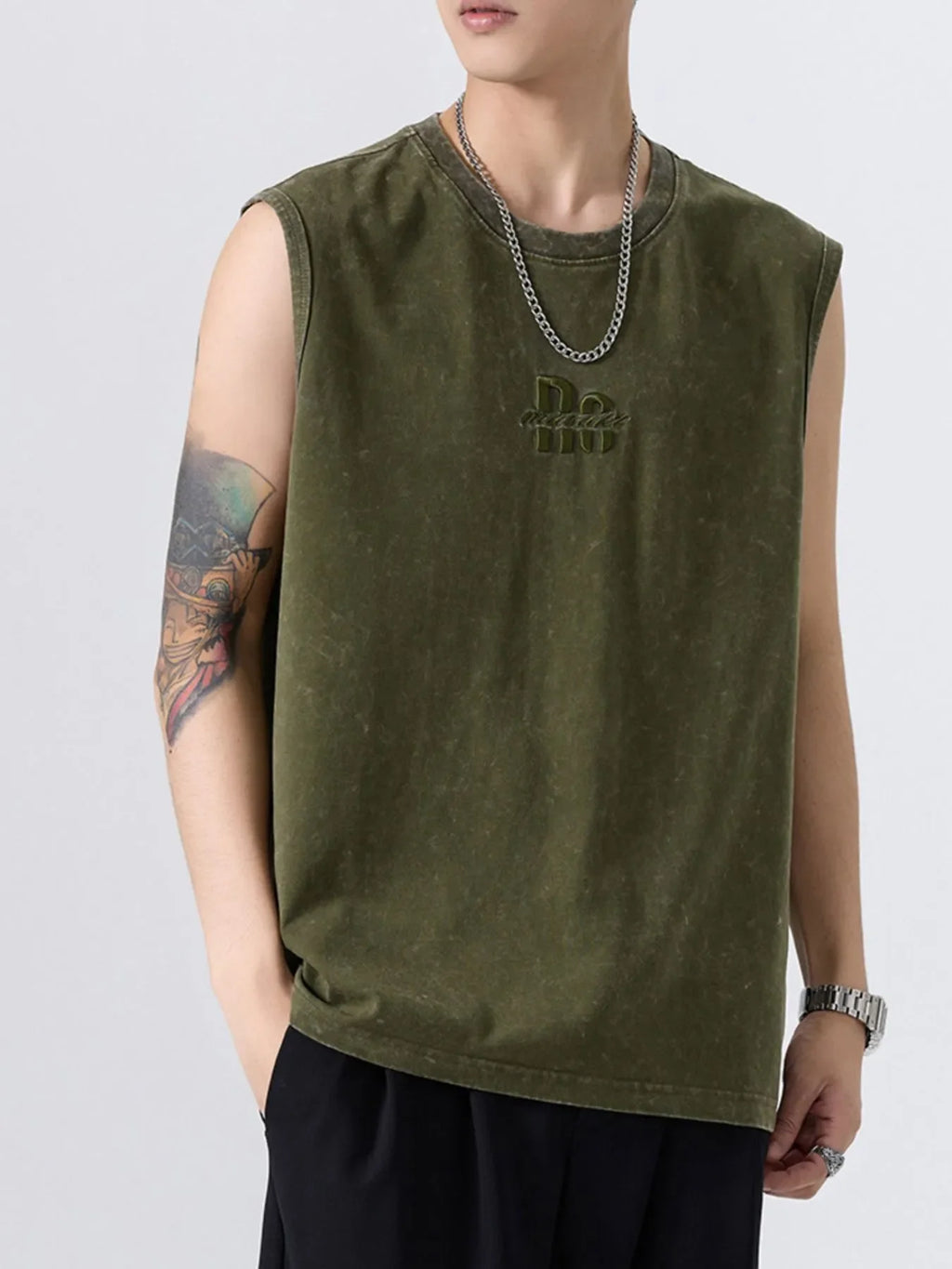 Men's Plus Size Washed Distressed Texture Sleeveless Tank