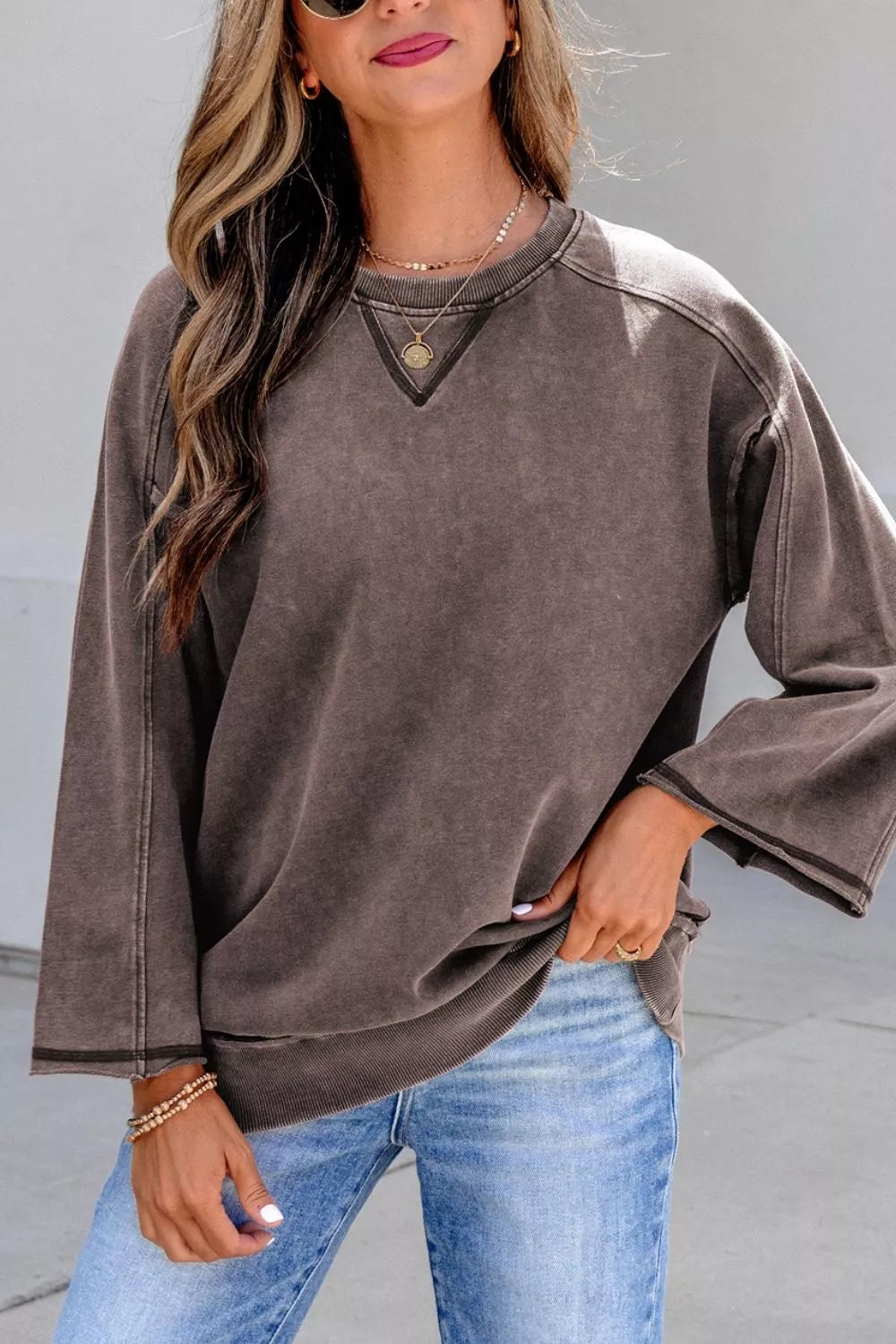 3/4 Sleeve Mineral Wash Loose Cotton Top