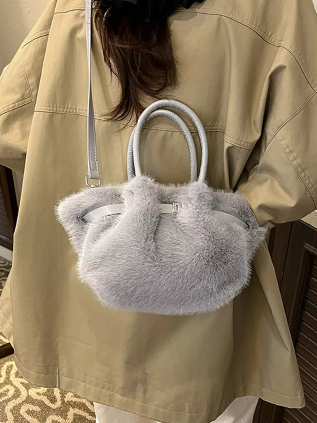 Fluffy Crossbody Bag with Buckle Detail