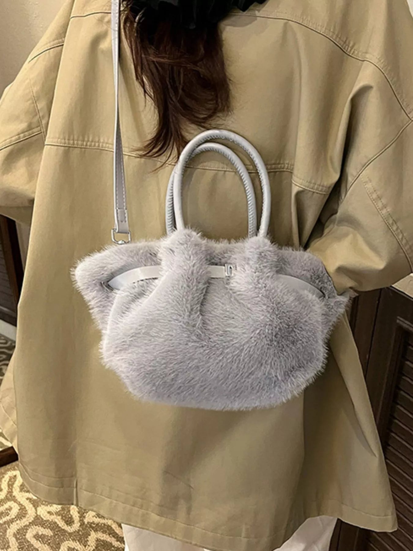 Fluffy Crossbody Bag with Buckle Detail