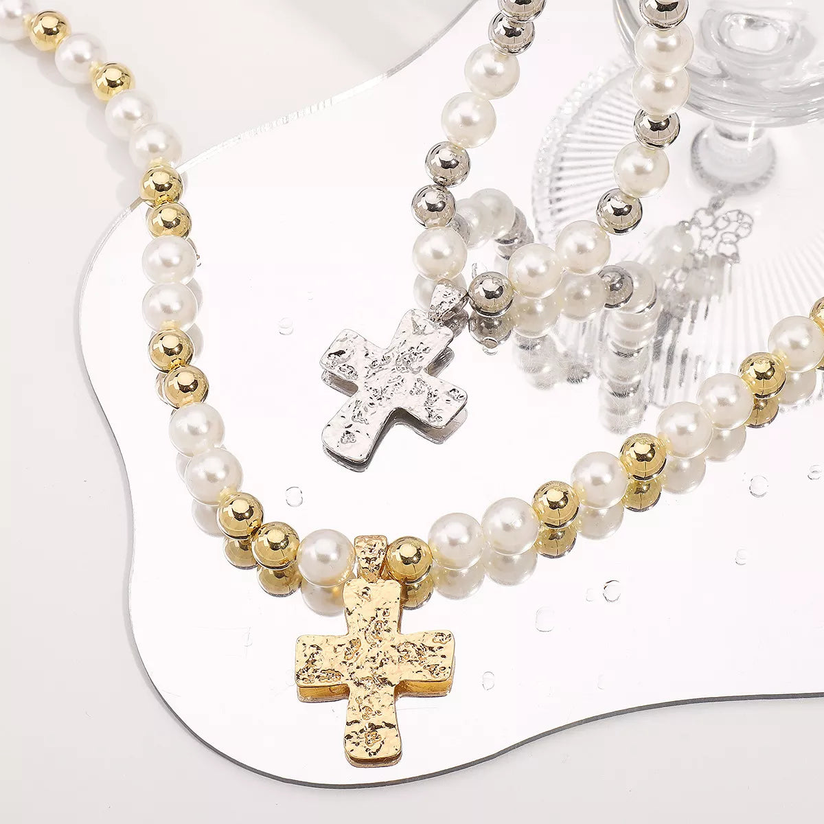 Pearl & Cross Pendant Necklace