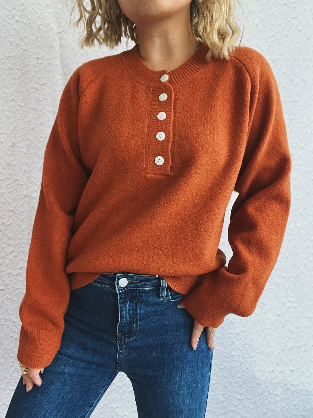 Button-Front Long Sleeve Sweater
