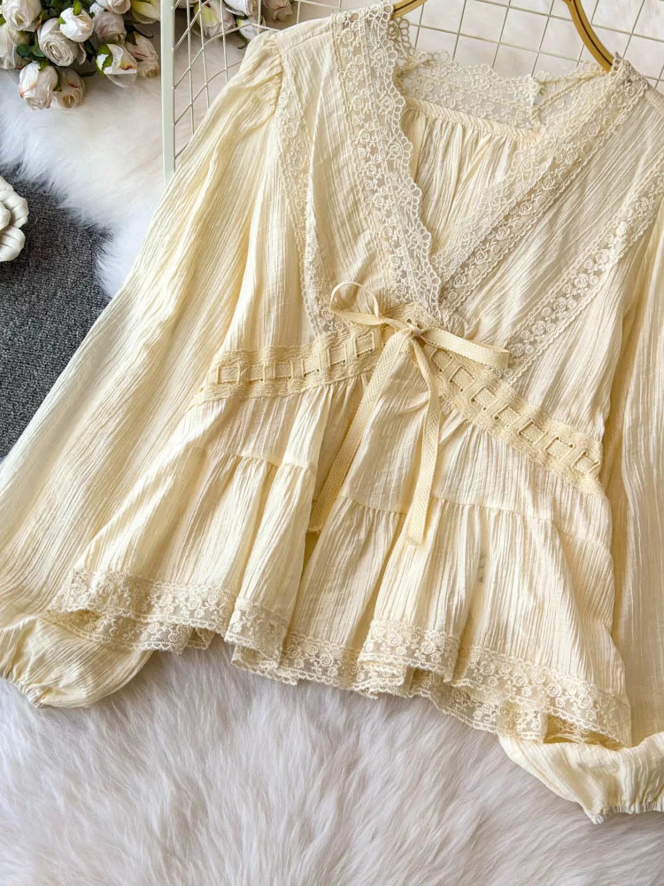 Lace Detail V-Neck Blouse
