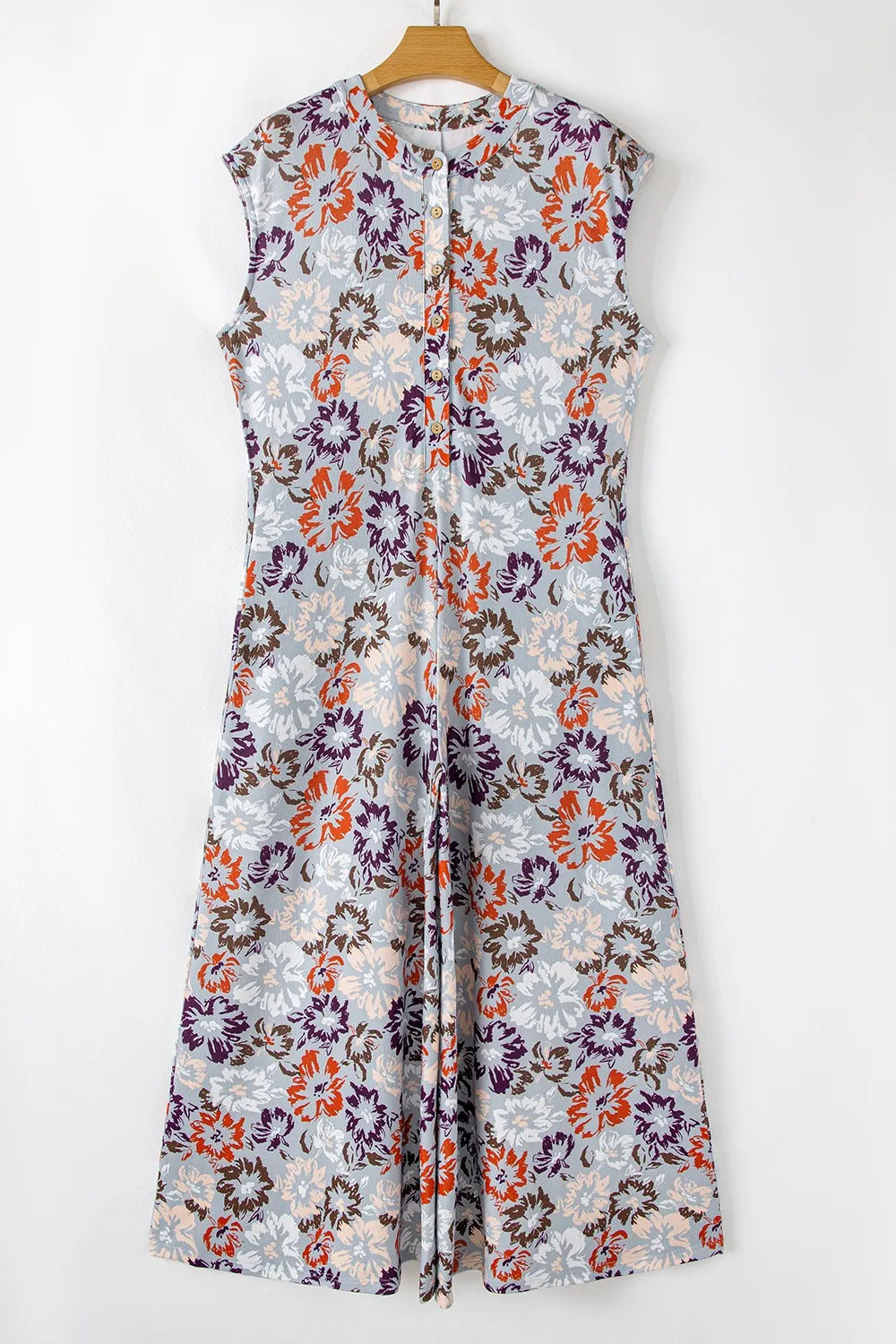 Floral Sleeveless Button Front Wide Leg Jumpsuit