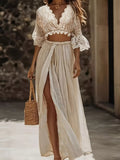 Lace Crop Top and Slit Maxi Skirt Set