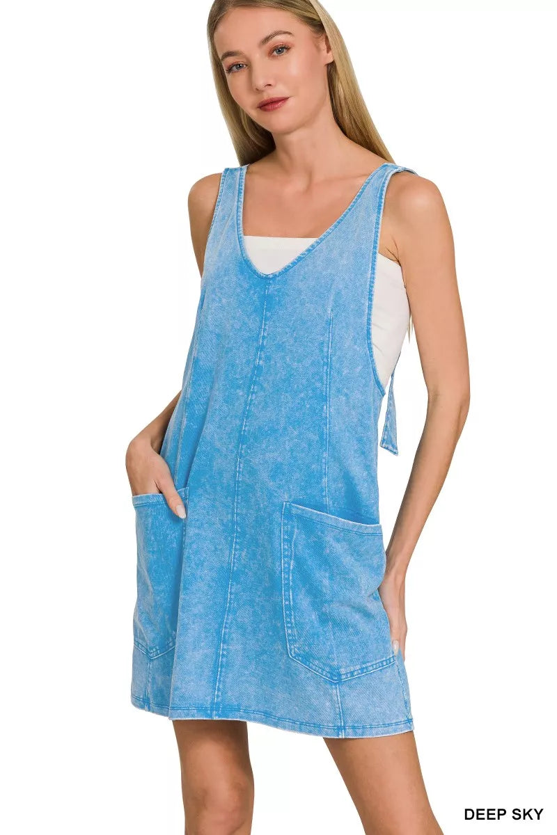 Zenana Acid Washed Overall Knit Mini Dress