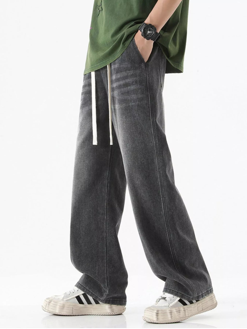 Men's Full Size Drawstring Wash Wide Leg Jeans Plus Size