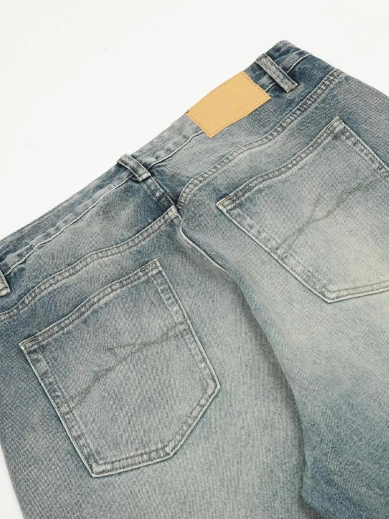 Men's Distressed Wide Leg Vintage Wash Jeans