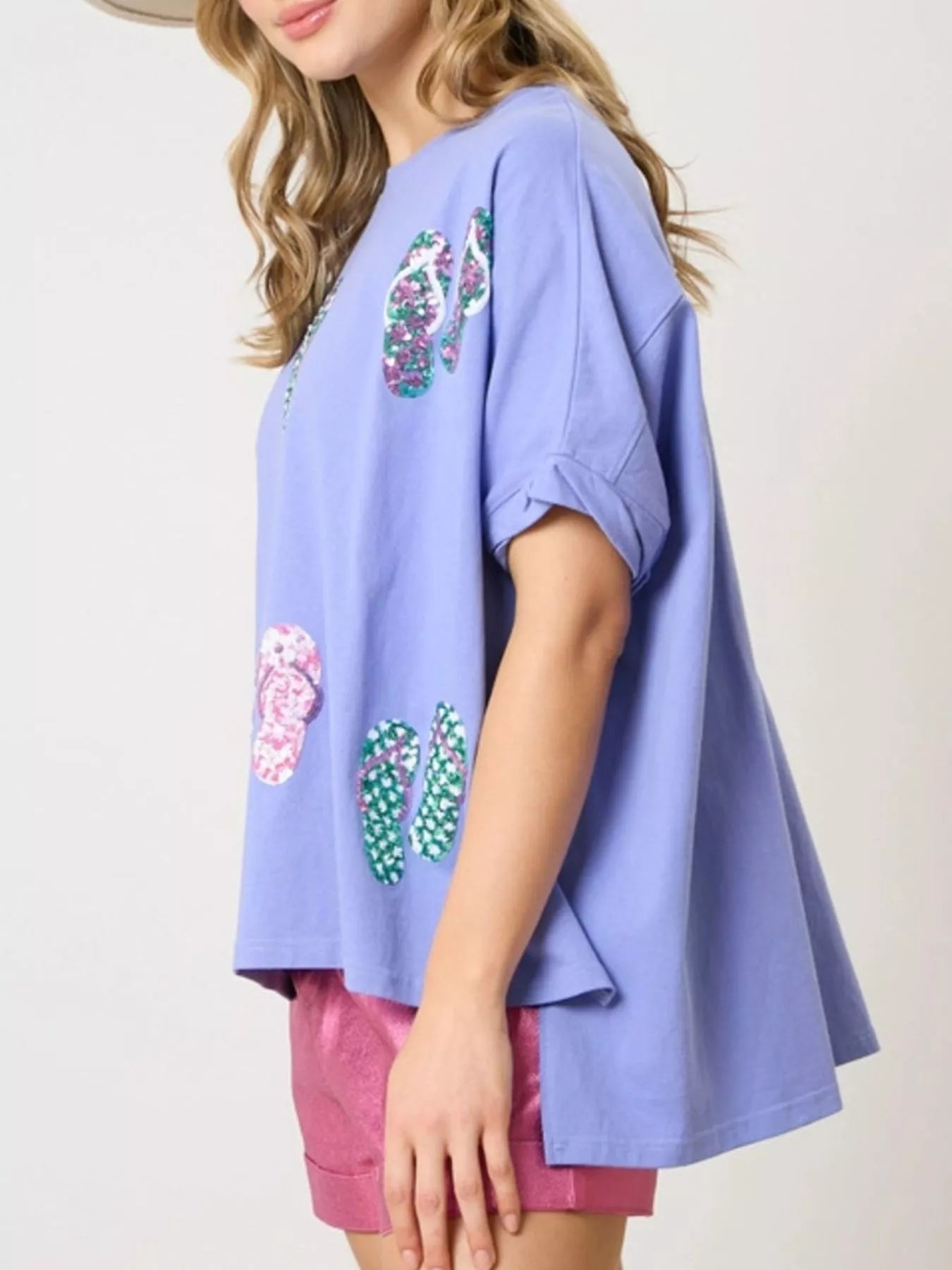 Flip-Flop Print Round Neck Casual T-Shirt